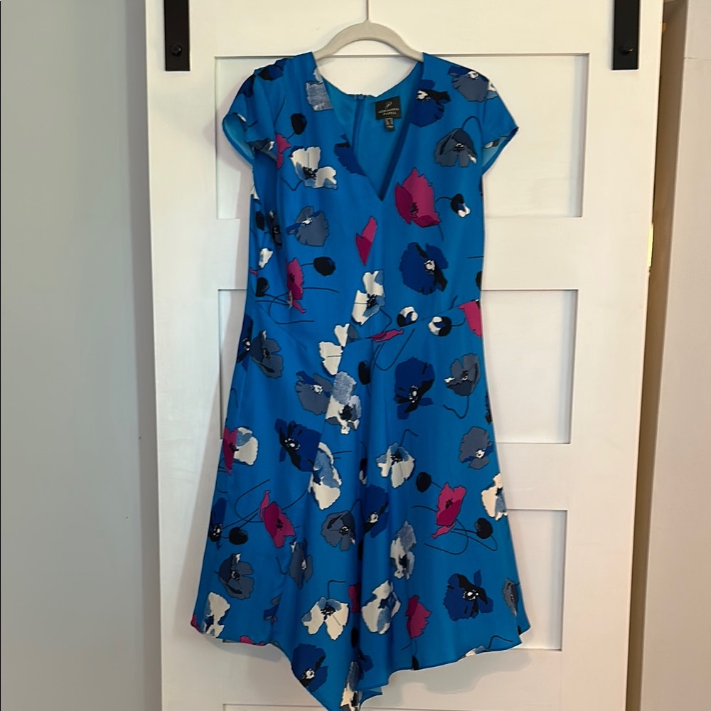 Adrianna Papell Blue Floral Asymmetrical Dress